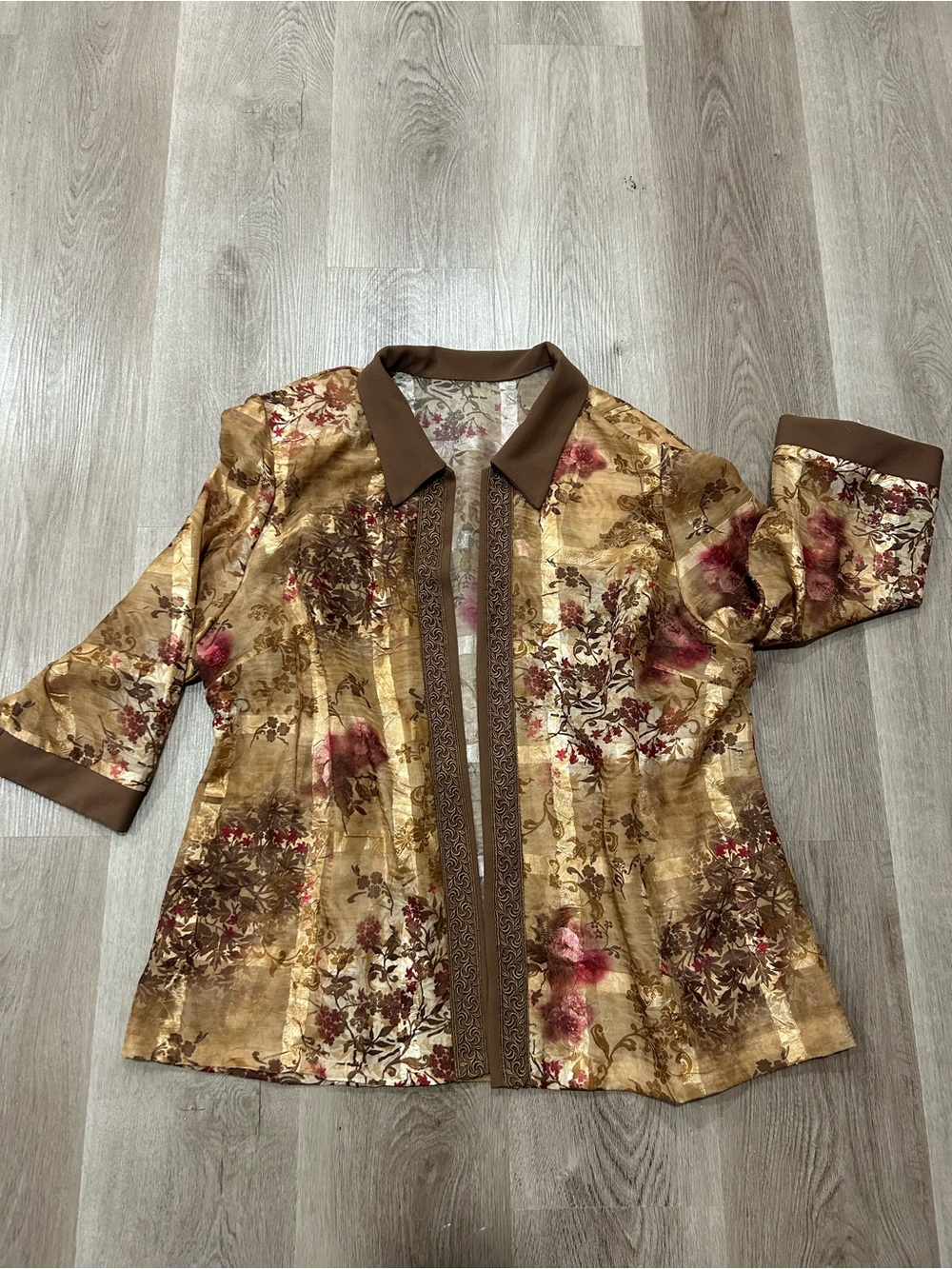 Unique Gold Sheer Vintage Open Front Jacket